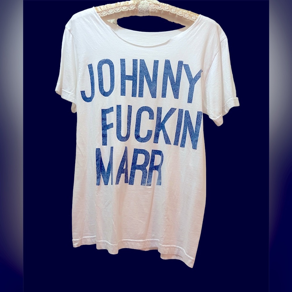 Johnny Fuckin Marr Cut Neck Tee Shirt, White, Size Small